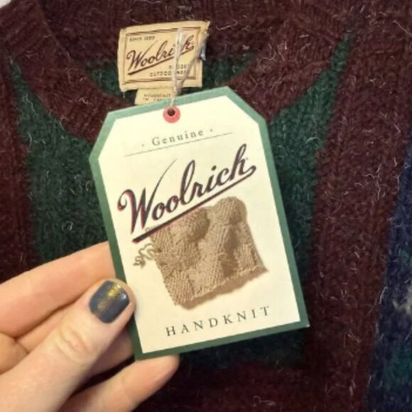 Deadstock green maroon blue Woolrich Wool Winter Crewneck Sweatshirt Size Large - Picture 6 of 8